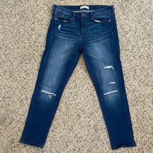 Banana Republic Dark Wash Distressed Skinny Jeans, Ripped Knees, 5-Pocket, Ankle